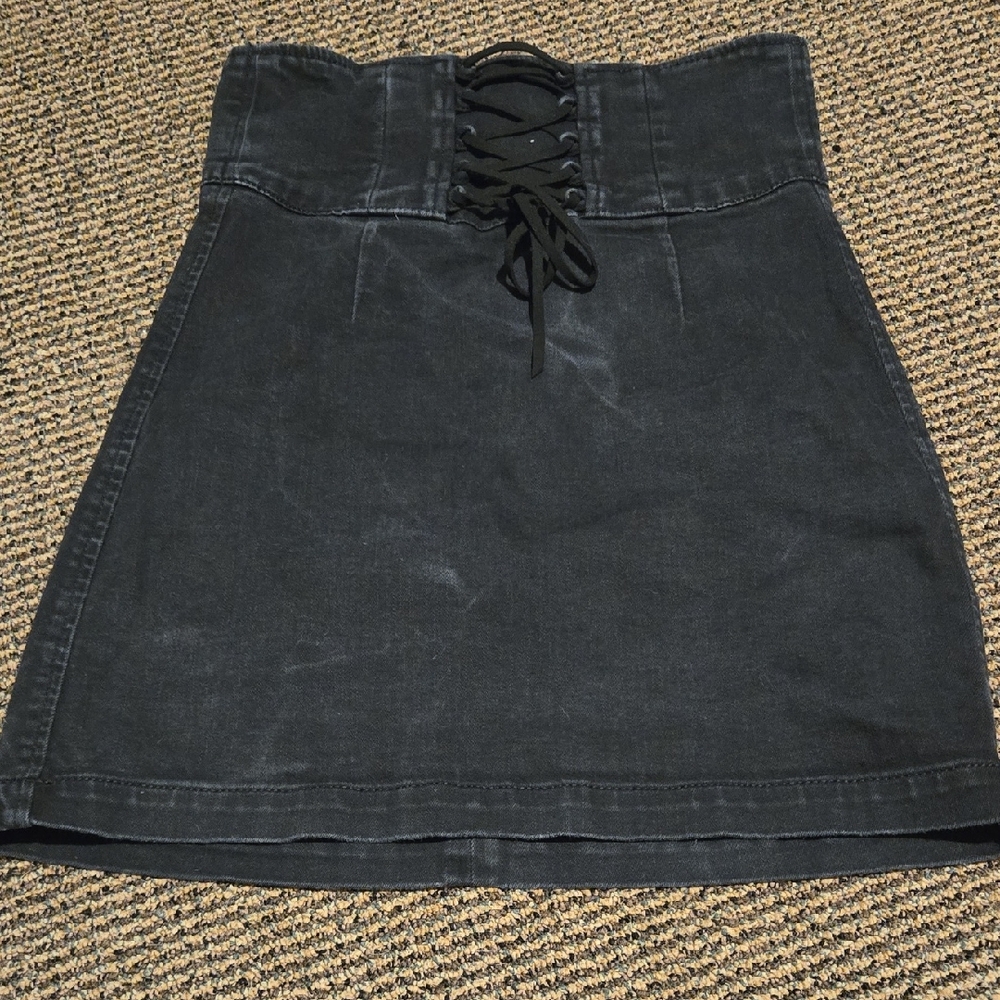 Express Charcoal Black Lace-Up Denim Pencil Skirt Witchy